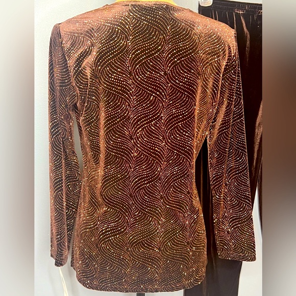 NWT Vintage Two Piece Brown Long Sleeve Top and Pants with Elastic Waist - Picture 6 of 11